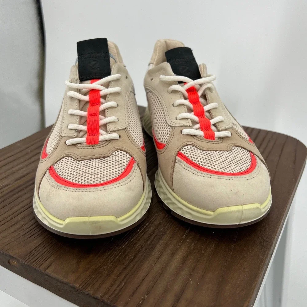 ECCO ST.1 Lite Sneakers Beige White Orange Leather Mesh Low Top EU 39